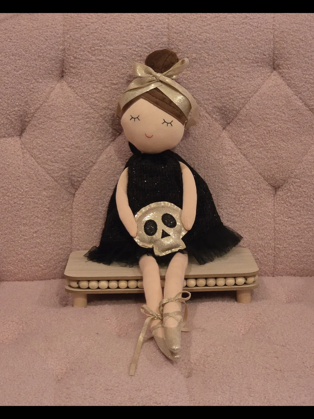 Halloween Black & Gold Plush Ballerina Doll Shelf Sitter